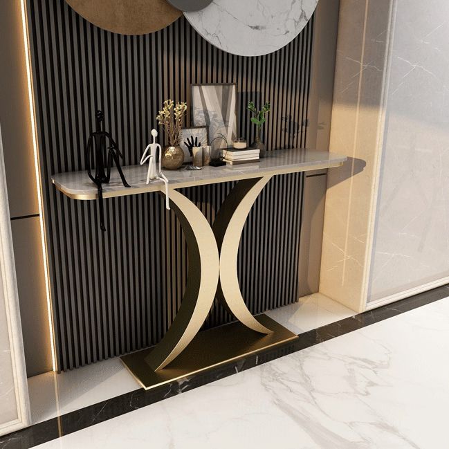 Glam Stone Oval Accent Table Scratch Resistant End Table for Hall