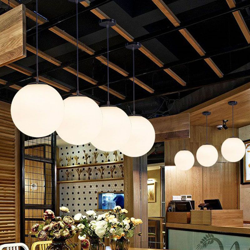 Opaque Glass Spherical Hanging Lamp Modern 1 Head White Pendant Lighting for Dining Room