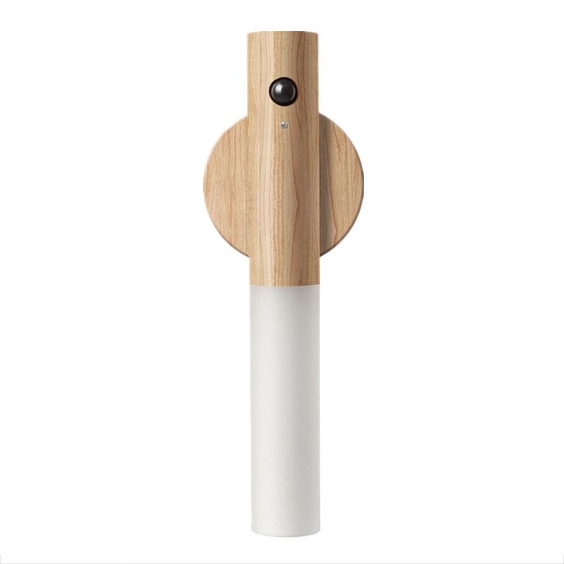 Wood Cylinder Wall Sconce Lighting Modern Style 1 Light Wall Lamps