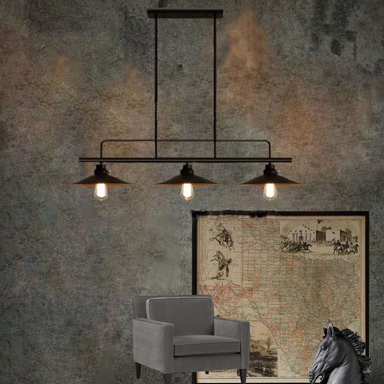Luz colgante de isla de hierro forjado en la luz de techo interior geométrica de estilo industrial con marco de hierro