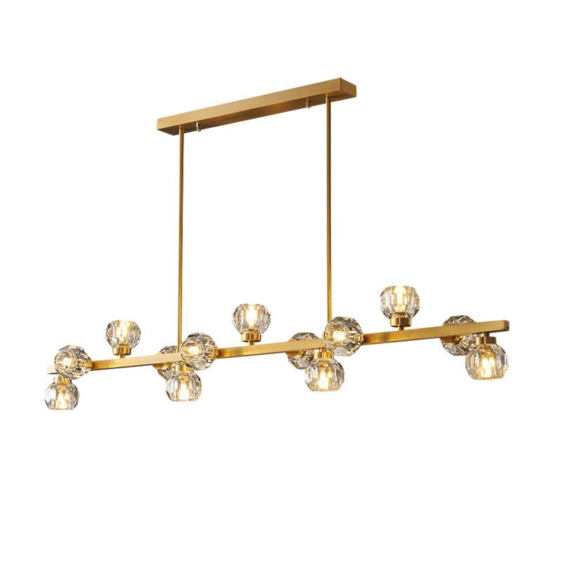 Simplicité Island Pendant Light Gold Linear Island Lightture Disponction avec de l'ombre en cristal