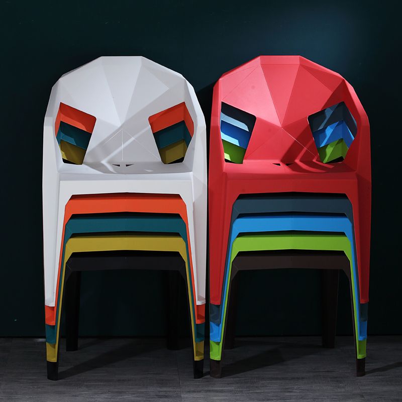 Modern Stacking Dining Side Chairs Slat Back Plastic Dining Arm Chairs