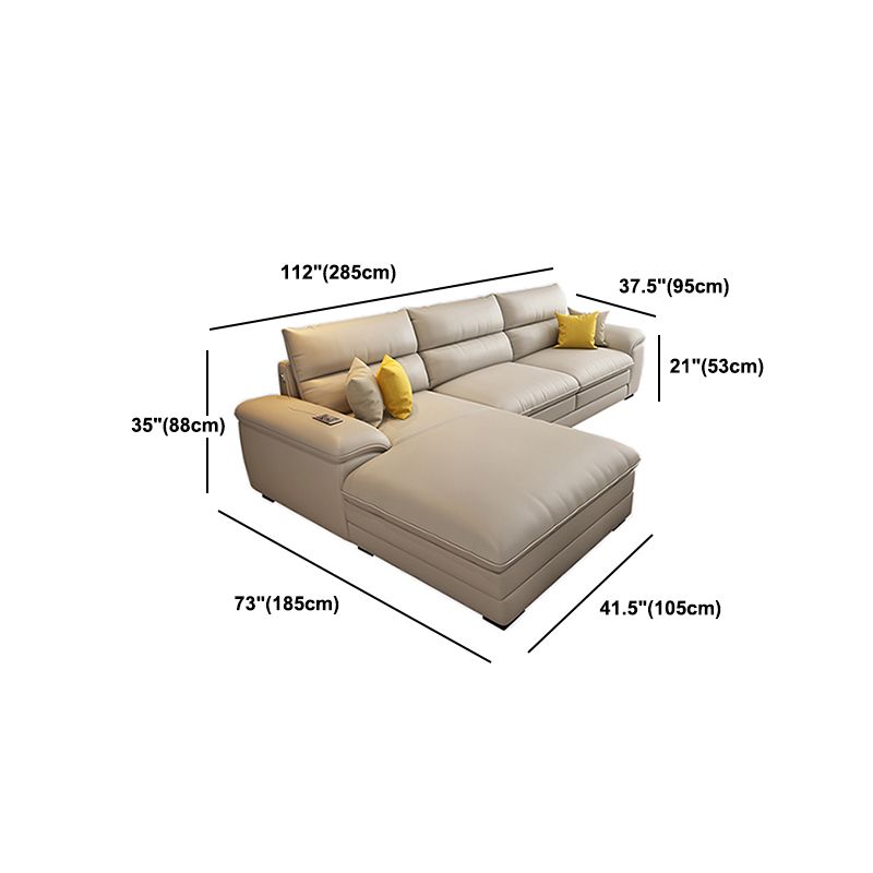 Contemporary Genuine Leather Sectional Pillow Top Arm Sectional in Beige