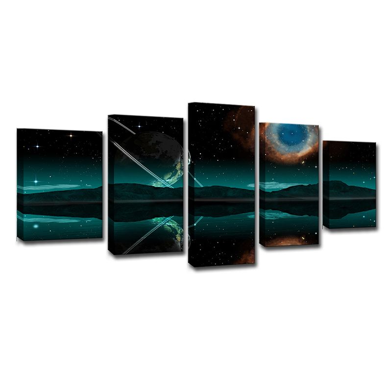 Green Space Reflection Canvas Print Multi-Piece Sci-Fi Boys Bedroom Wall Art Decor