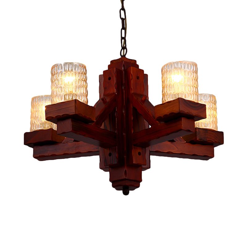 Marrone 5 teste lampadario soffitto rurale rurale glassple glassista a sospensione lampada a sospensione con braccio in legno