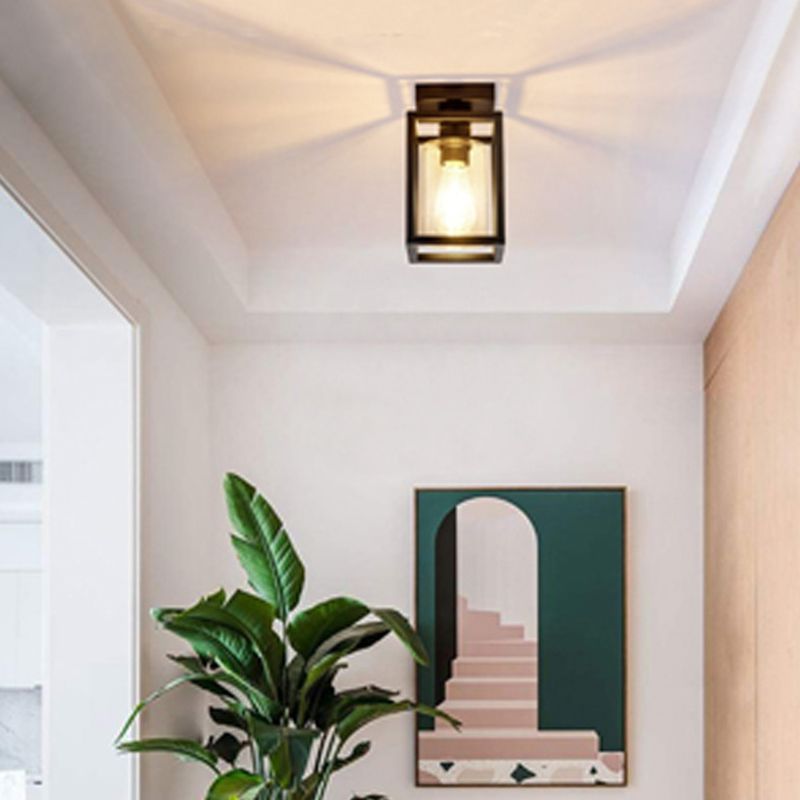 Iron and Glass Semi Flush Industrial 1 - Light Ceiling Semi Flush in Black