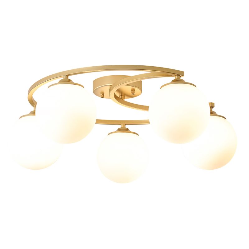 Glass Spherical Semi Flush Chandelier Nordic Gold Ceiling Flush Mount