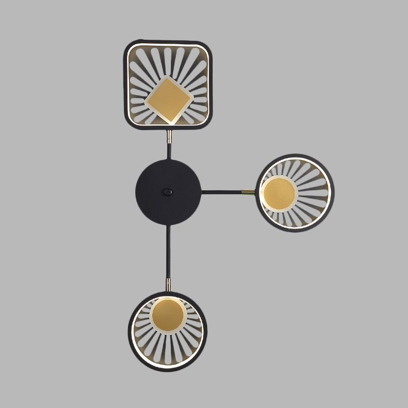 Modernist Round and Square Sector Sconce Metal LED Restaurant Wall Mount Light Fixture in Black