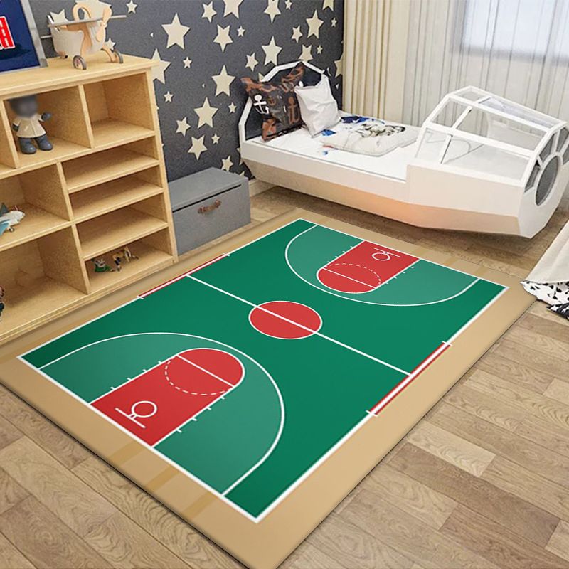 Rapis moderne vert Polyester Football Field Tapis lavable pour le salon