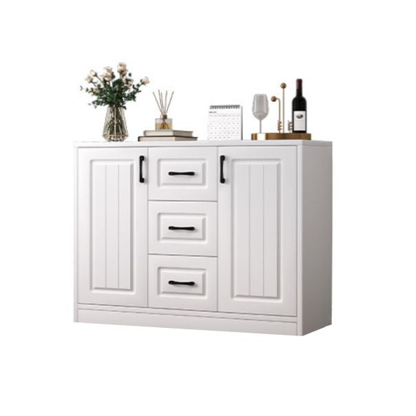 Contemporary White Wooden Accent Cabinet with Doors and Drawers