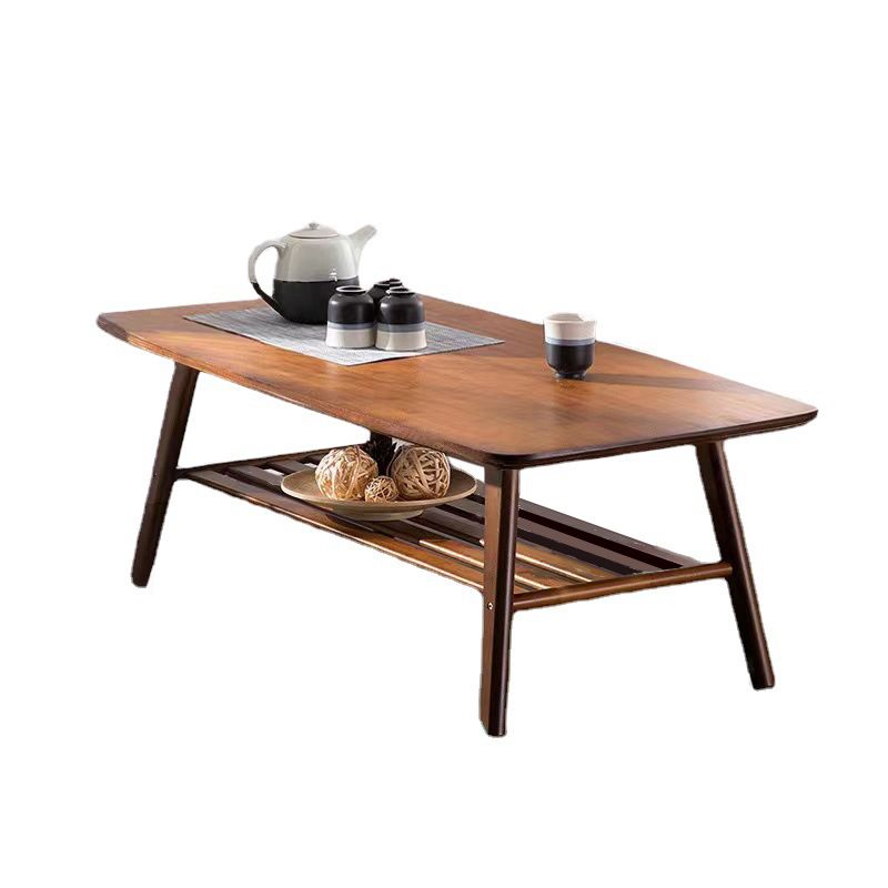 4 Legs 1 Single Coffee Table with Wood Accents Modern Rectangular Cocktail Table