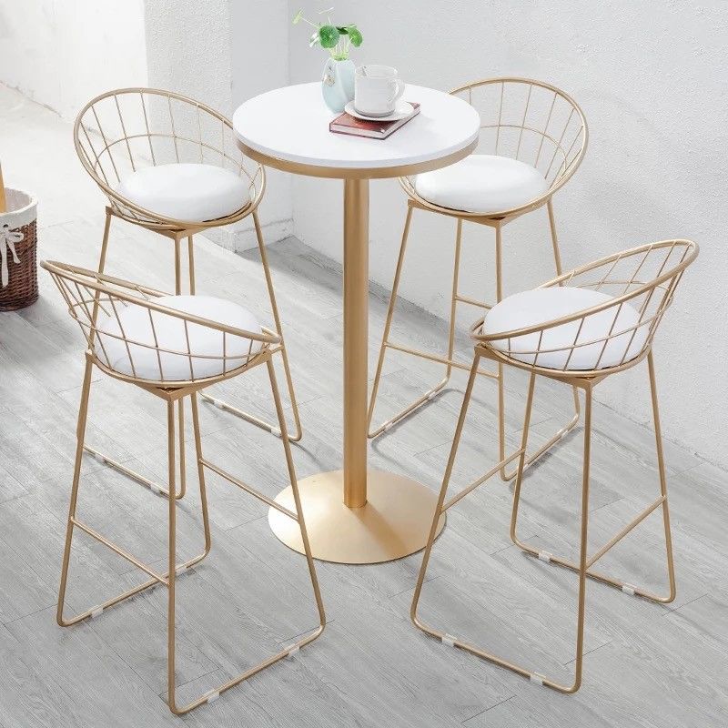 Metal and Wood Set 1/2/3 Pieces Contemporary Round Bar Stool and Table Set