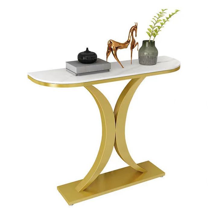 31.5" Tall Glam Accent Table 1-shelf Stone Console Table for Hall