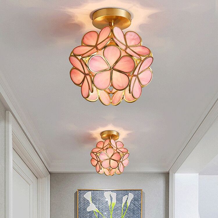 Colonial Style Copper Ceiling Light Geometric Metal Flush Mount Light Fixture