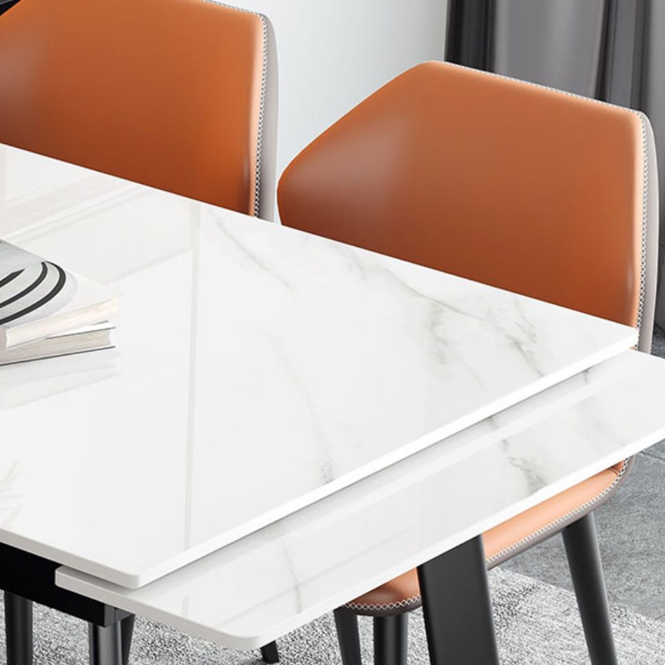 Modern Rectangle Dining Table Sintered Stone 4 Legs Table with Black Frame
