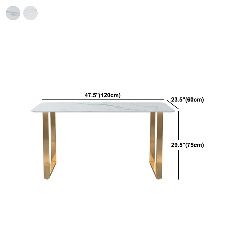 Glam Iron Dining Table Set 1/2/5 Pieces Rectangle White Sintered Stone Top Dinette Set