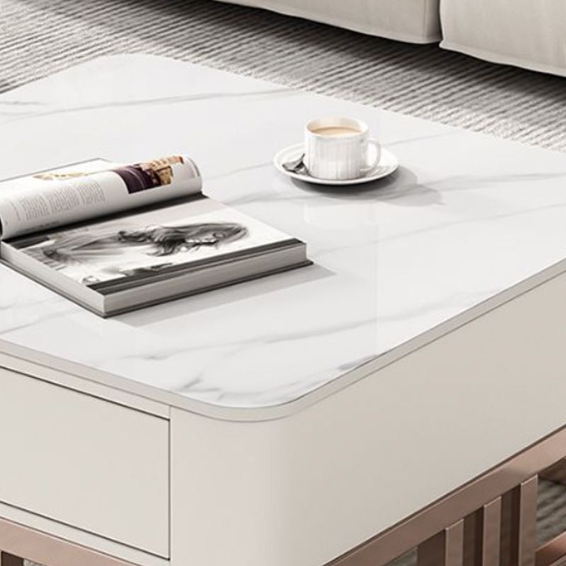 2 Nesting Coffee Table Set Slate & Glass Top Square Cocktail Table with Drawers