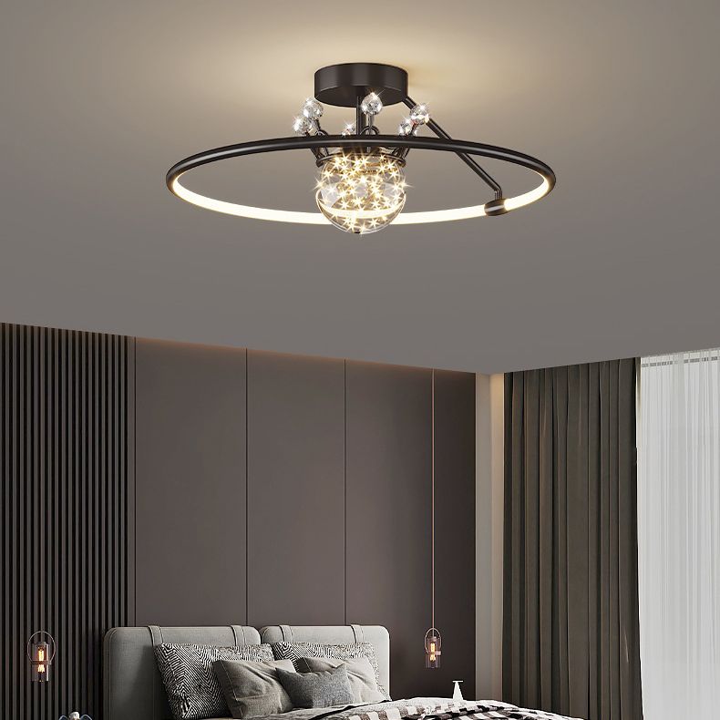 Sphère contemporaine Flush Lightture Metal 2 Lumière Lumière Flushmount Éclairage pour chambre à coucher