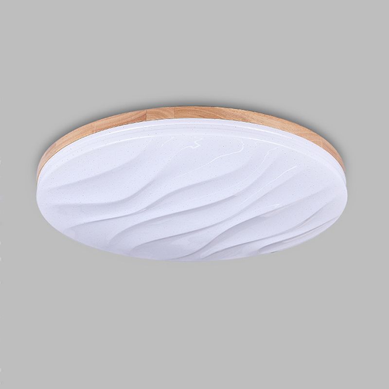 Single Beige Flush Mount Lighting Circle Wooden LED Ceiling Light