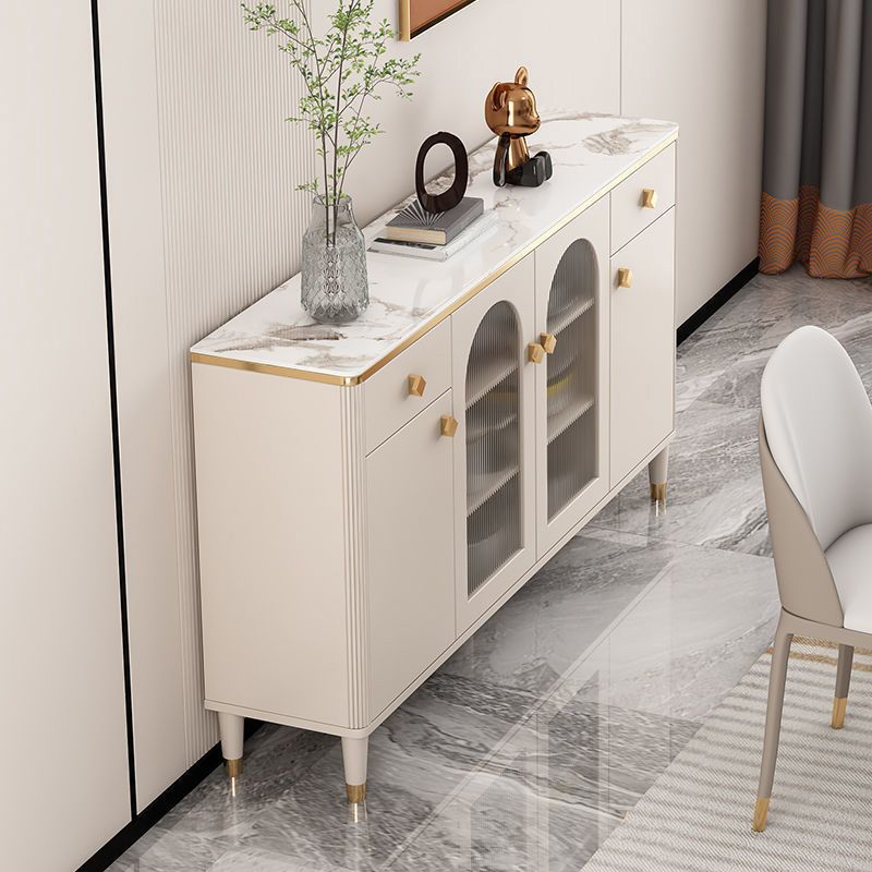 Contemporary Glass Doors Display Stand Wood Hutch Cabinet for Living Room