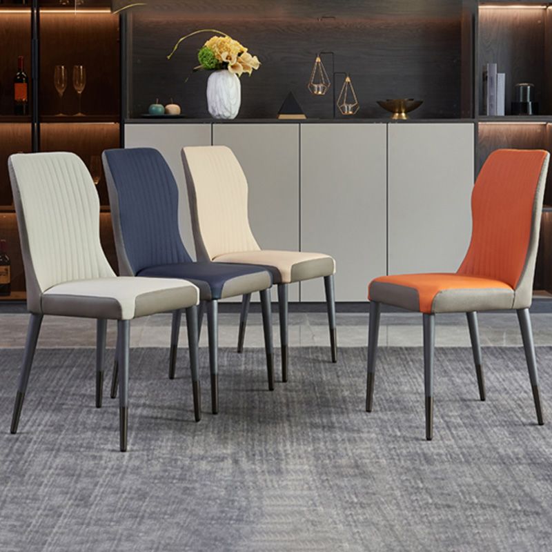 Contemporary Style Armless Chair Leather Parsons Chair with Wooden Base for Dining Room