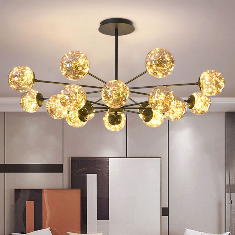 Simplicity Ceiling Chandelier Black Spherical Pendulum Light with Glass Shade for Dining Room