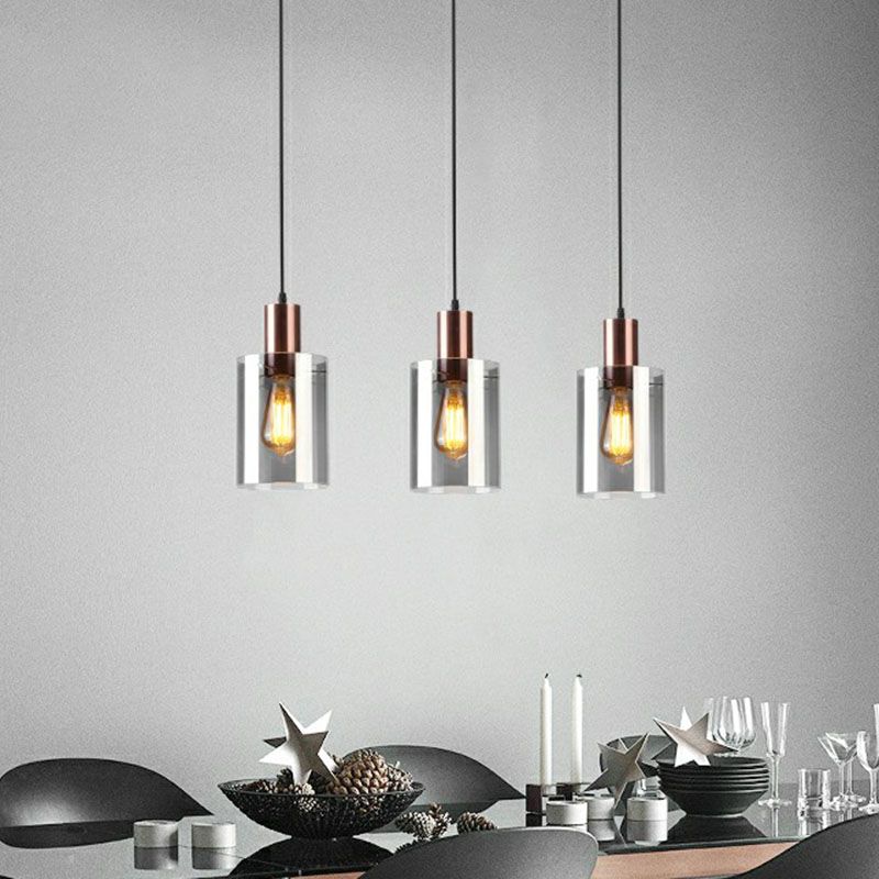 Rose Gold Bottle Shaped Pendant Postmodern Single Smoke Grey Glass Hanging Light Fixture