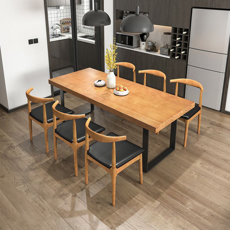 Industrial Dining Table Set 1/3/4/5/7 Pieces Solid Wood Top Table with Cow Horn Chairs