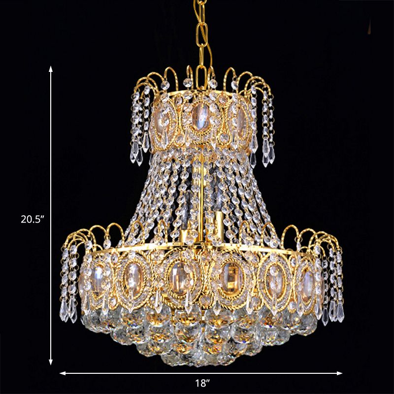 Crystal Flared Hanging Ceiling Light Modern 5 Lights Gold Chandelier Light for Living Room