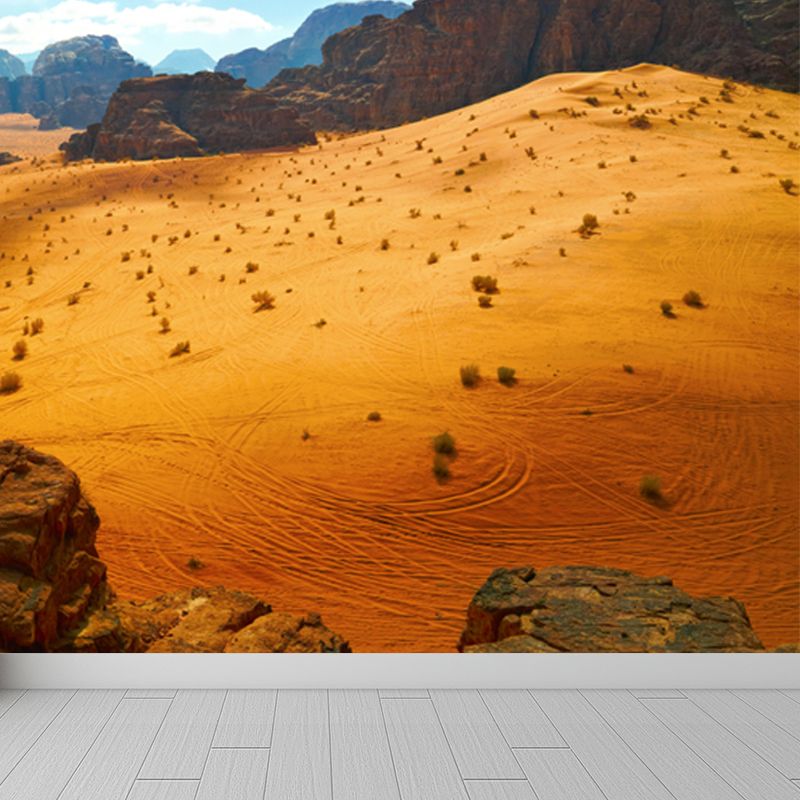 Modernism Desert Landscape Mural Decal Yellow Plant and Rock Mountain Wall Covering