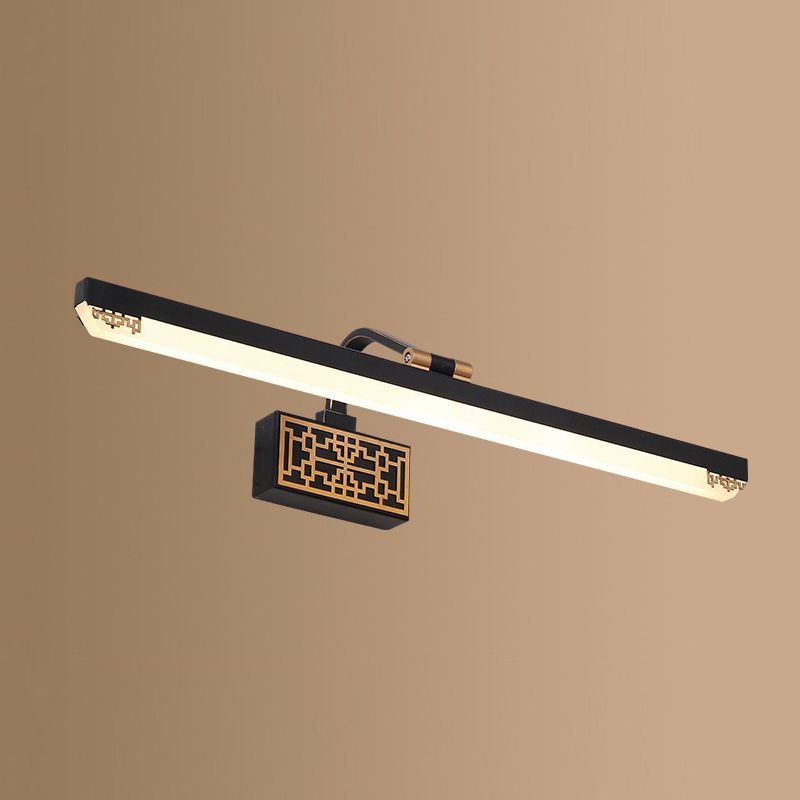 Linear Shade Metal Wall Sconce Modern 1 Light Mirror Wall Mount Light Fixture in Black