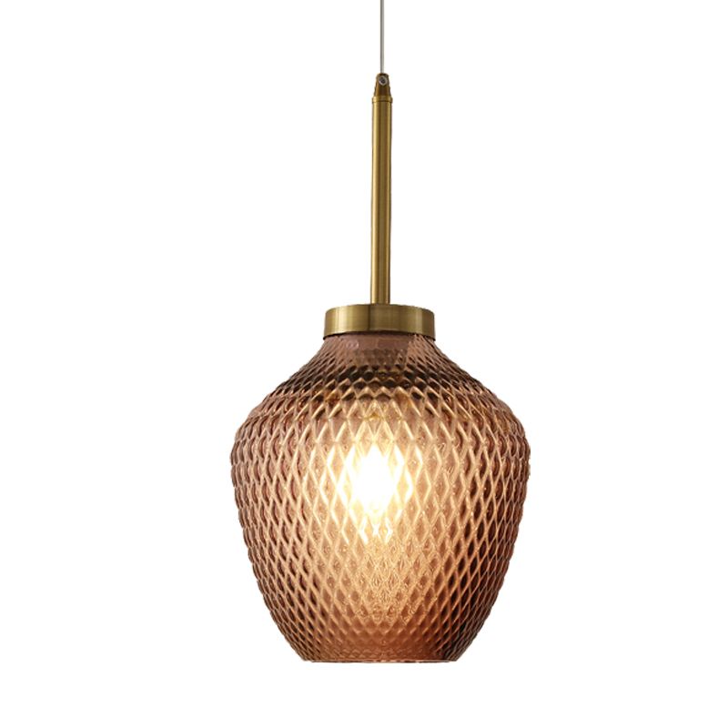 Bourgogne Glass Strawberry Pendant Contemporain 1-Light Plafond Hang Fixture en laiton