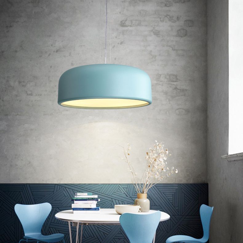 Drum Shade Pendant Lighting Macaron Metal 3-Bulb Plafond Plafonnement