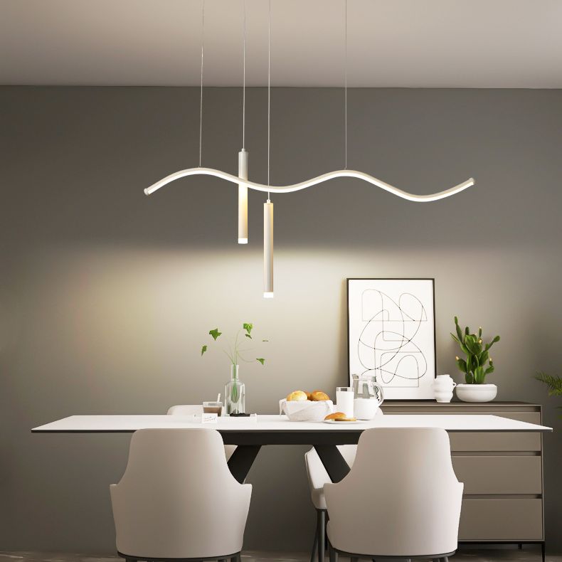 Modern Concise LED Island Light Aluminium Linear Pendant Light with Silicone Shade