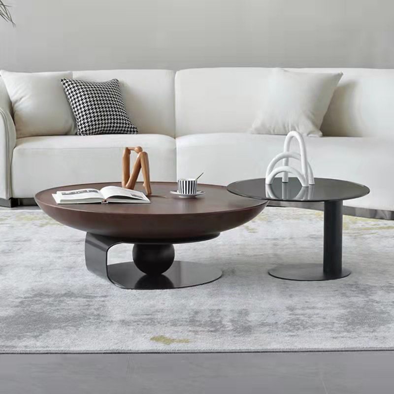 Modern Style Round Wood Table with Abstract Base Coffee Table