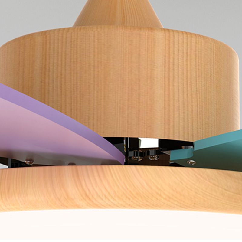 Macaron Flush Mount Fan Lamp Wooden 5 Blades LED Semi Flush Light Fixture for Kids Room