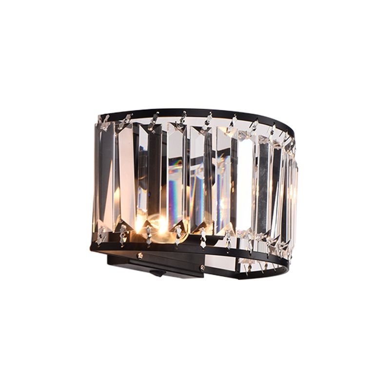 Black Metal Wall Sconce Geometric Shape Wall Light with Crystal Shade for Bedroom