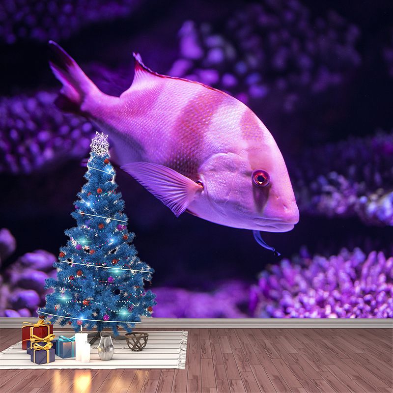 Fashionable Wallpaper Fish Patterned Drawing Room Wall Mural