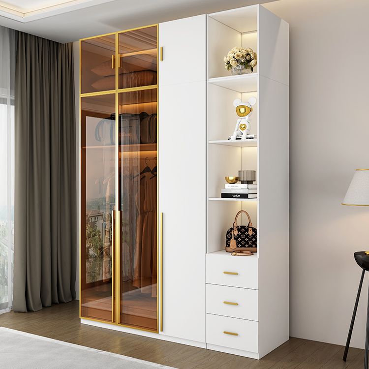 Modern White Wood Frame Wardrobe Armoire Freestanding Wardrobe with Soft Close Drawers