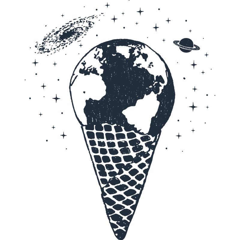 Big Ice Cream Wall Mural Decal Modern Art Earth Globe Wall Covering in Black-White