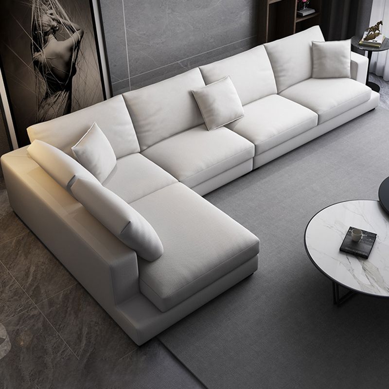 Fabric Pillow Back Sectional Sofa Square Arm Sectional in Gray