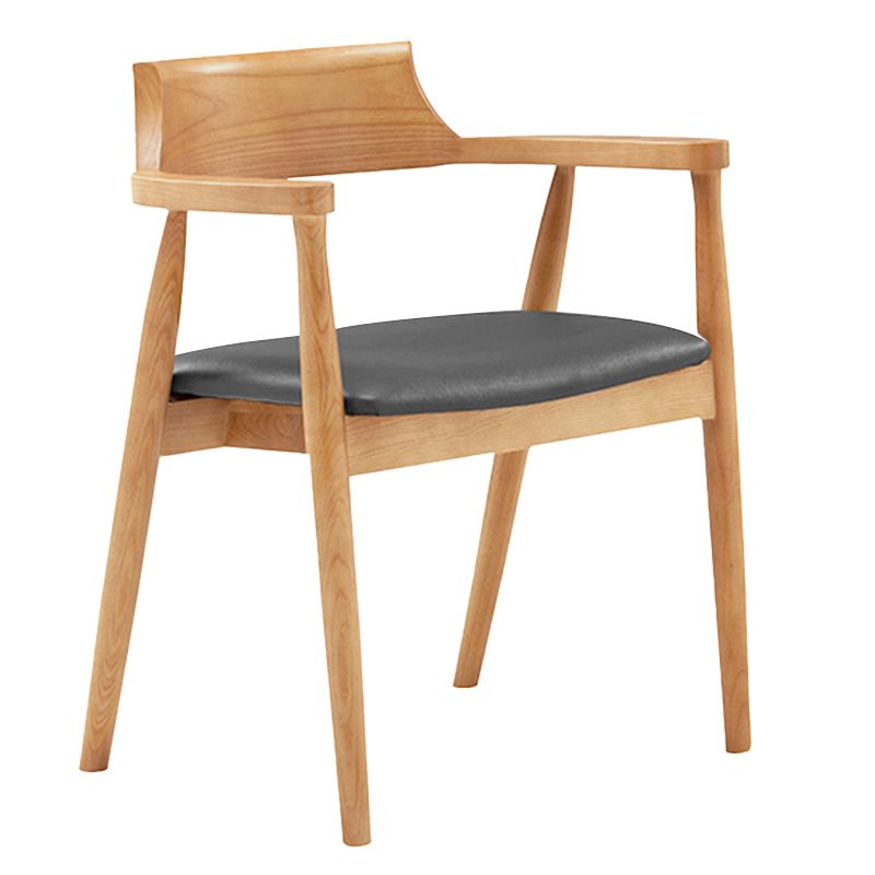 Silla de comedor de cuero contemporánea con respaldo abierto de madera