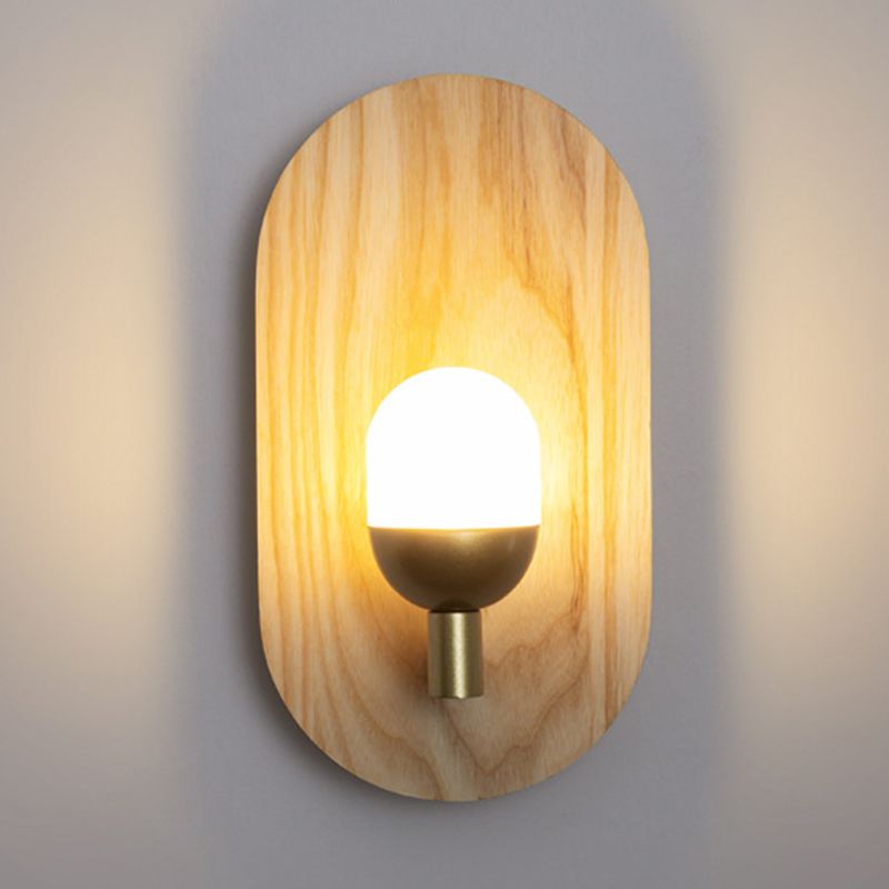 Golden Metal Wall Light Modernism Wood Lighting for Home Room