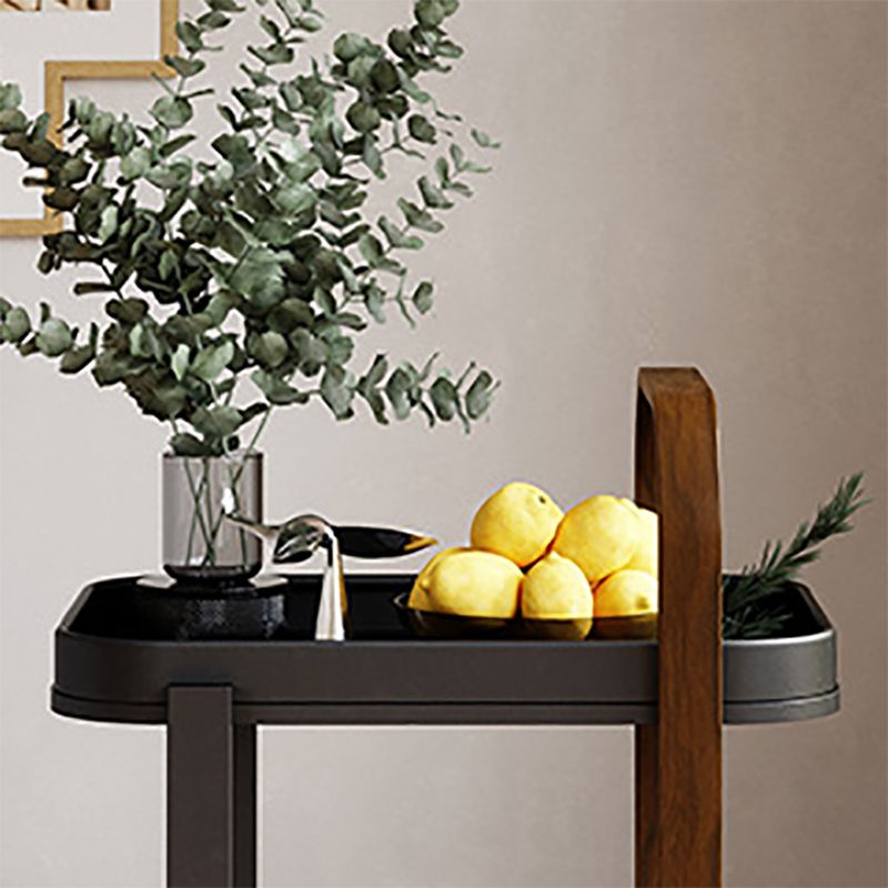Wood Rectangle Tray Top Side Table 31.5-inch End Table with Wheel and Shelf