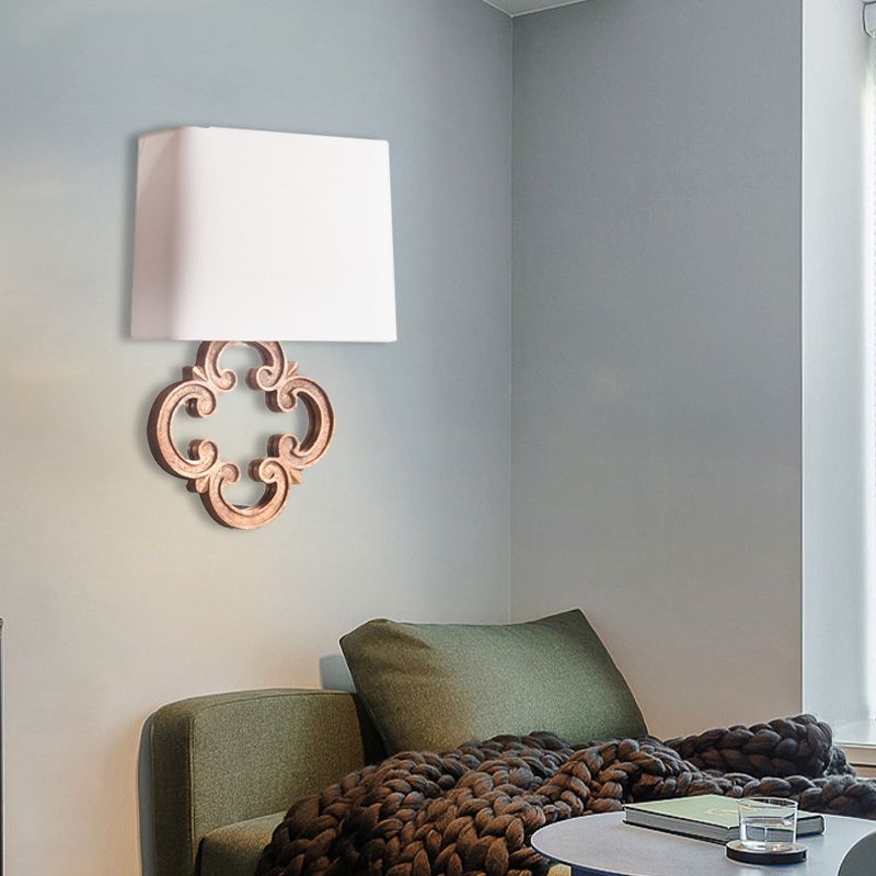 Tapered Fabric Wall Mounted Lighting Countryside 1 Light Living Room Sconce in White