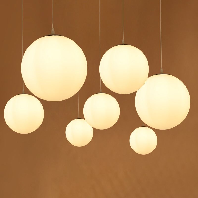 1 Light Round Ceiling Light Modern Simple White Glass Ceiling Fixture for Restaurant