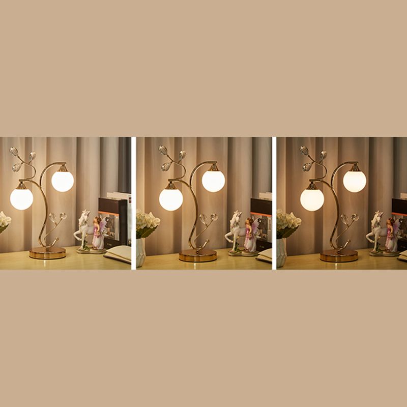 Satin Opal Glass Ball Table Lamp Contemporary Gold Finish Nightstand Light for Bedroom