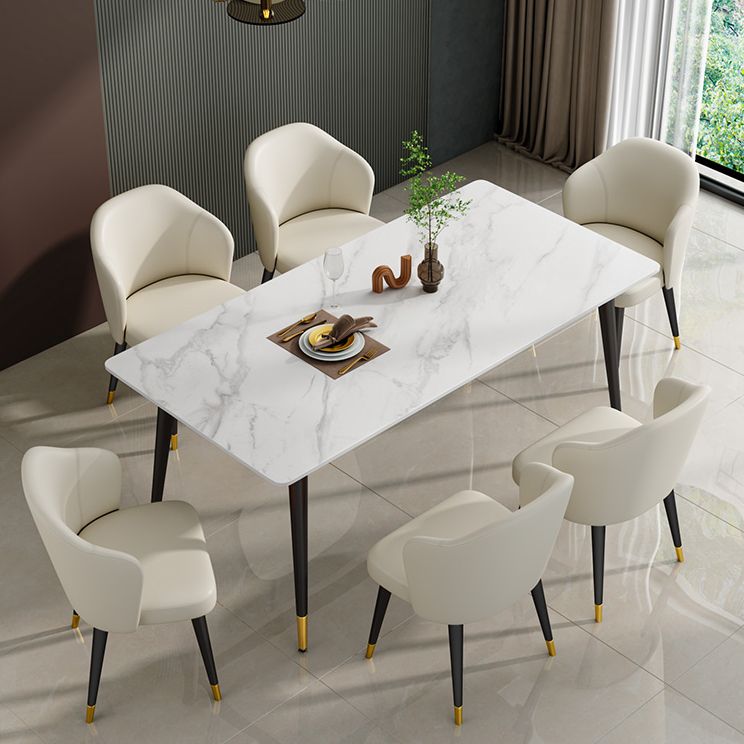 Glam Sintered Stone Küche Esstisch Weißer Küche Esstisch mit 4 Beinen Basis