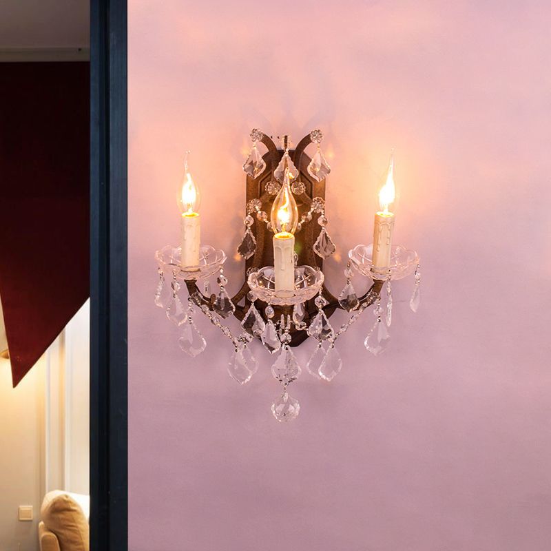 Candelabra Light Light Modern Teardrop Crystal 3 Luces de pared blanca Luz de montaje con óxido