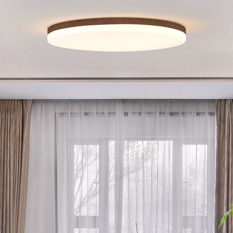 Wood Modern Flush Mount Geometric Shape LED Ceiling Light with Acrylic Shade for Bedroom